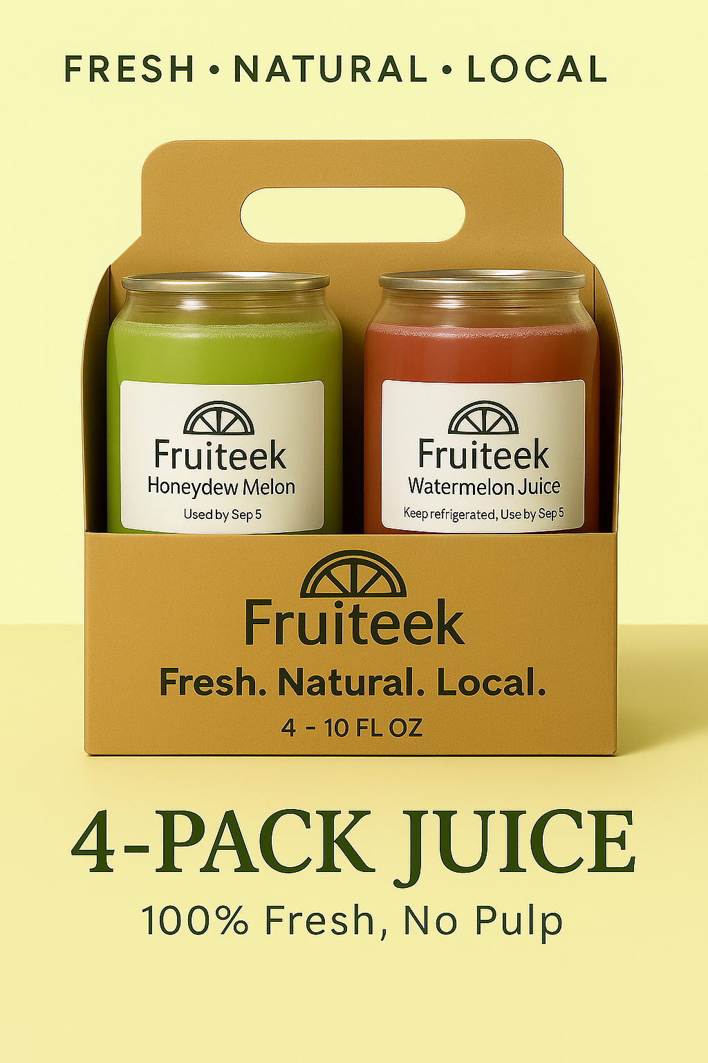 Fruiteek 4-Pack – Fresh Honeydew Melon & Watermelon Juice (10 oz )